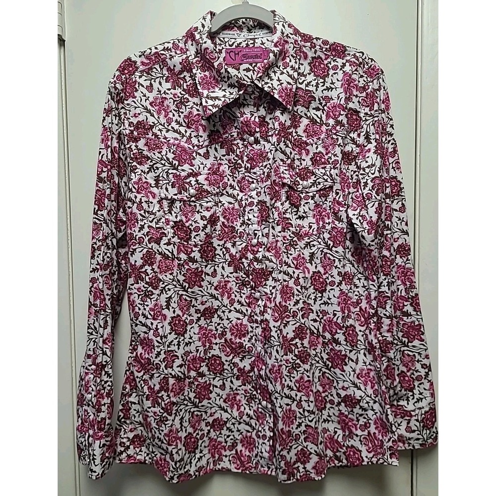 Cowgirl Hardware Pearl Snap Shirt Women Sz L Pink Floral Western Long Sleeve‎